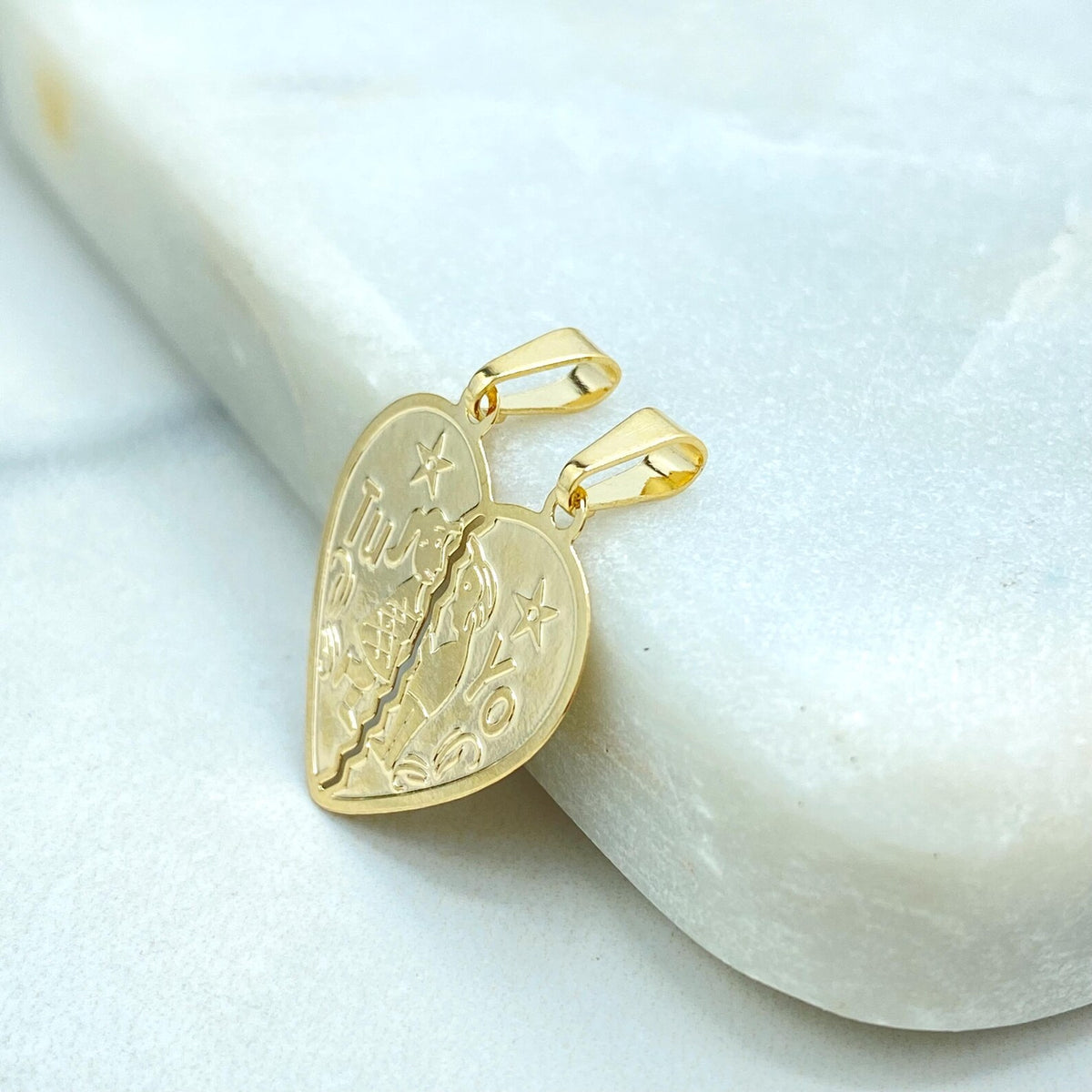 18k Gold Filled Tu y Yo Split Heart Pendant, Breakable Love Charm, Wholesale Jewelry