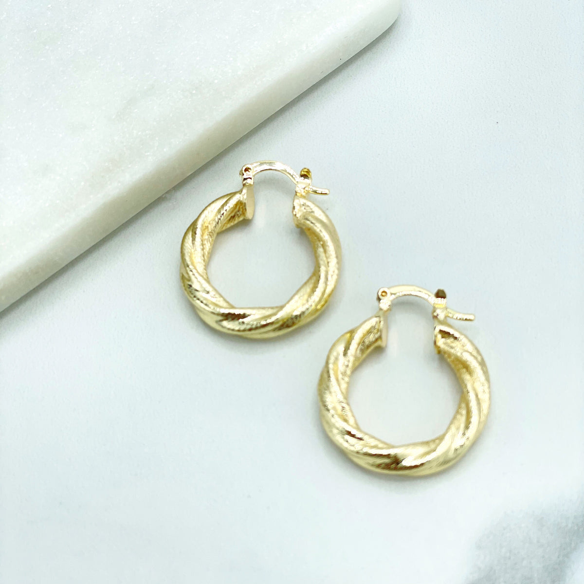 18k Gold Filled 25mm Twisted & Texturized Donut Hoop Earrings Wholesale Jewelry Making Supplies