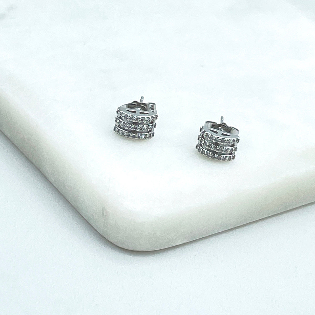 18k Gold Filled or Silver Filled Clear Micro Cubic Zirconia Semi Circle Shape Stud Earrings, Wholesale Jewelry Making Supplies