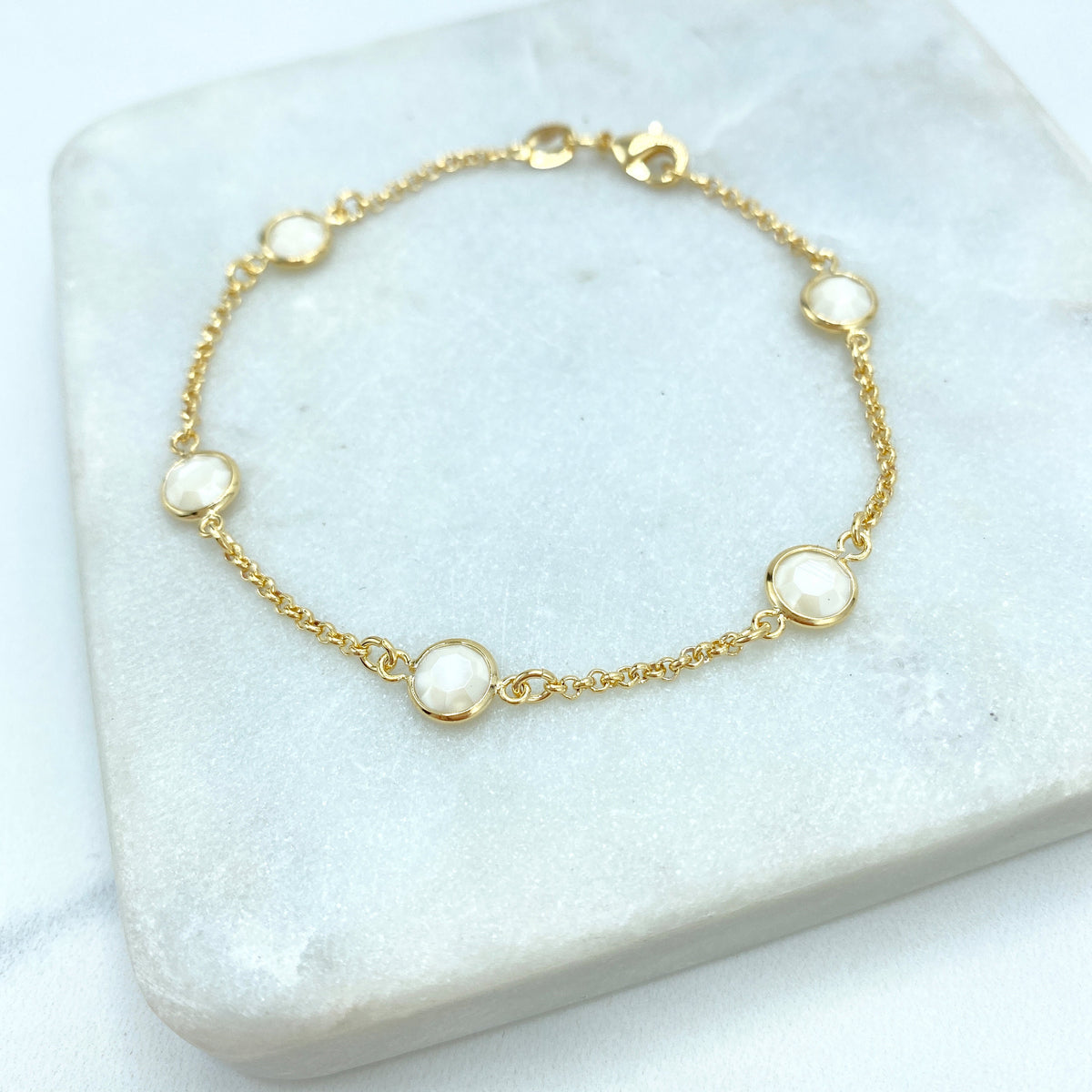 18k Gold Filled White Bead Crystal Linked 17.5" Chain or 7.5" Bracelet Set, White Beaded Chain, Buy as a Set or Separately Wholesale Jewelry