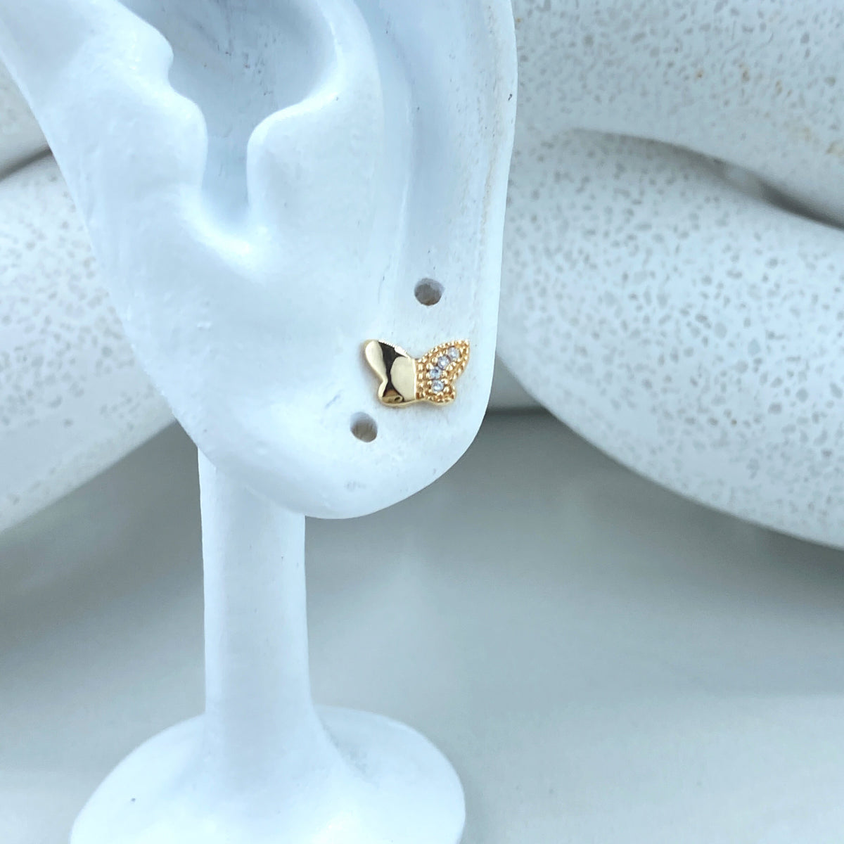 14k Solid Gold Butterfly Stud Earrings, 14k Solid Yellow Gold Butterfly Stud featuring Cubic Zirconia Stud, Screw Back Studs, Unisex