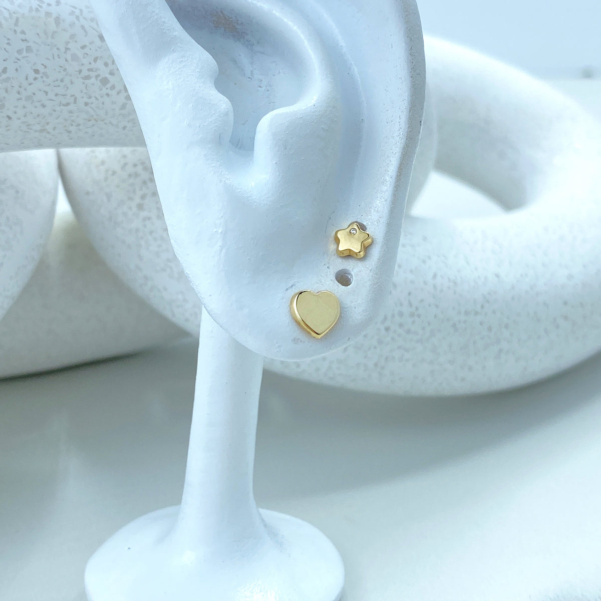 14k Solid Gold Polished Heart Stud Earrings or Star with Cubic Zirconia Stud Earrings, 14k Solid Yellow Gold CZ Stud Earrings, Screw Back
