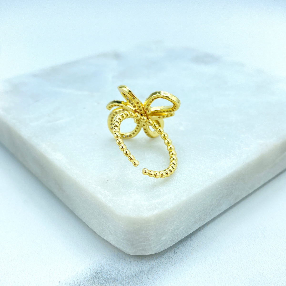 18k Gold Filled Adjustable Ring, 3D Ribbon Bow Ring featuring Micro Cubic Zirconia Adjustable Ring, Knot Bow Ring, Wholesale Jewelry
