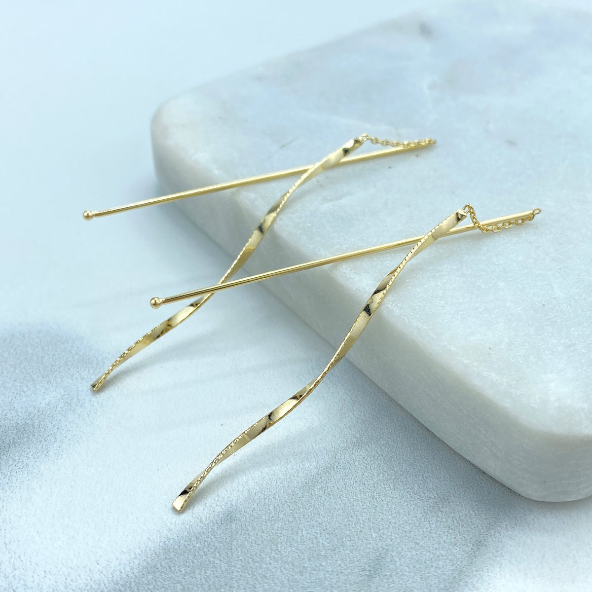 18k Gold Filled Paperclip Chain and Twisted Line Threader Earrings, Minimalist Style, Wholesale Jewelry