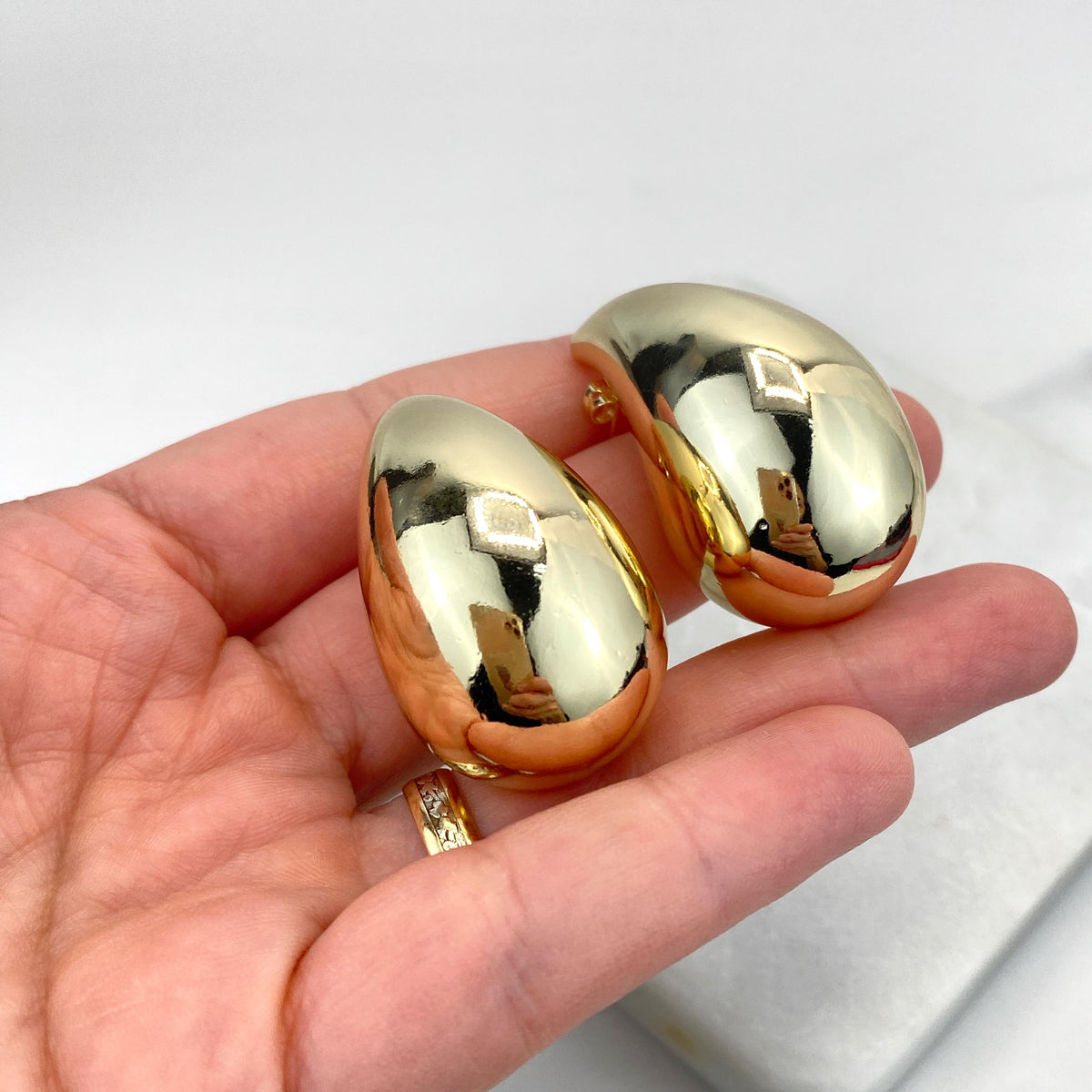 18k Gold Filled Gold Dome Earrings, 43mm Chunky Vintage Drop Shape Earrings, Teardrop Puffed Earrings, Wholesale Jewelry