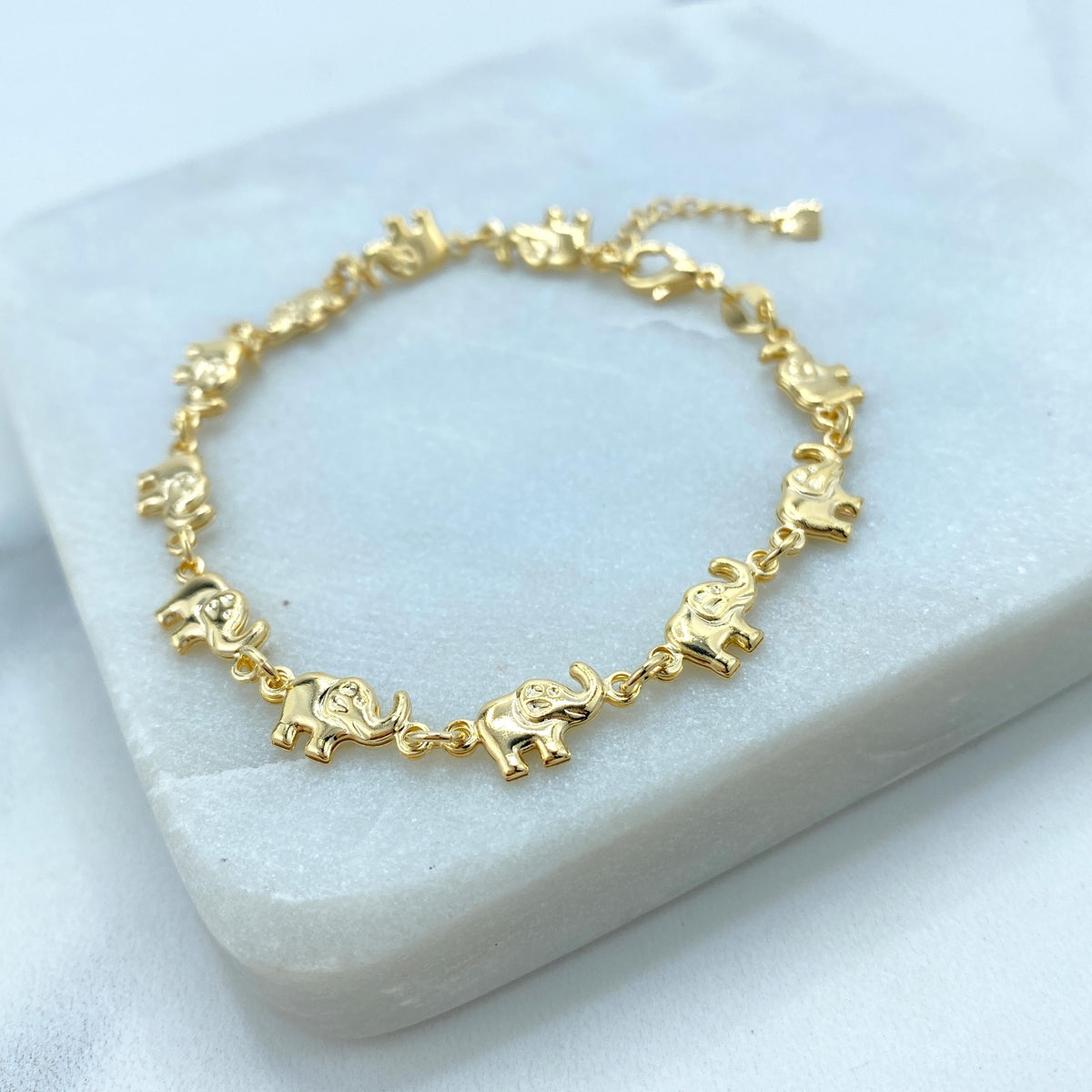 18k Gold Filled 3D Puffed Elephants Linked Chain or Bracelet, Hollow & Lightweight Link Chain, Sold as a Set or Separately,Wholesale Jewelry