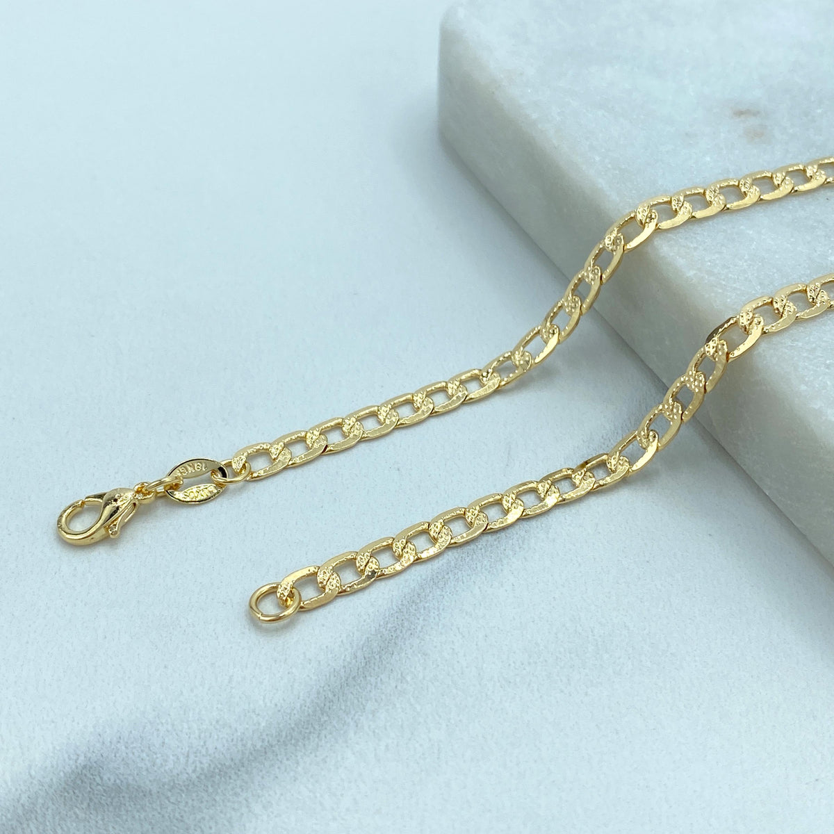 18k Gold Filled 3mm Flat Curb Link Chain, Polished 3mm Cuban Link Chain, 23.5 Inches Long, Lobster Claw, Wholesale Jewelry Making Supplies