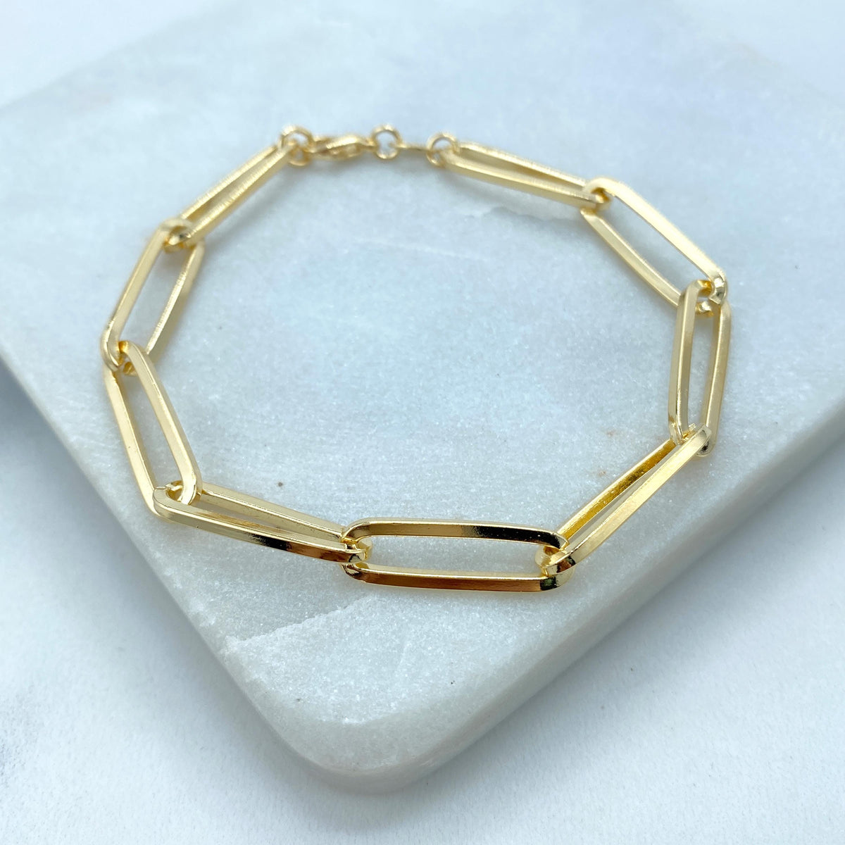 18k Gold Filled 6mm Paperclip Chain Bracelet, 7 Inches Long, Timeless Jewelry, Wholesale Jewelry Making Supplies
