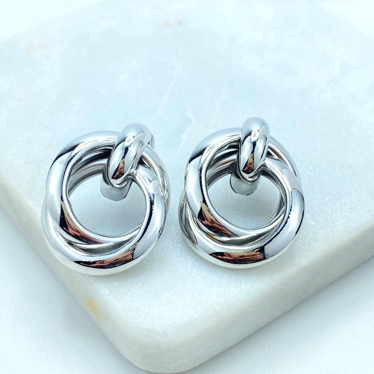 Silver Filled Chunky Triple Twisted Circle Layer Earrings, Trendy Earrings, Wholesale Jewelry