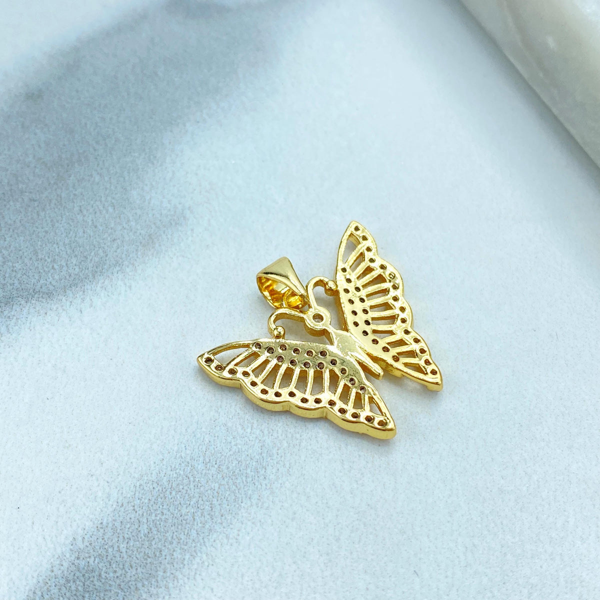 18k Gold Filled White Cubic Zirconia Butterfly Charm, DIY Butterfly Pendant, DIY Cutout Butterfly with CZ Charm, Wholesale Jewelry