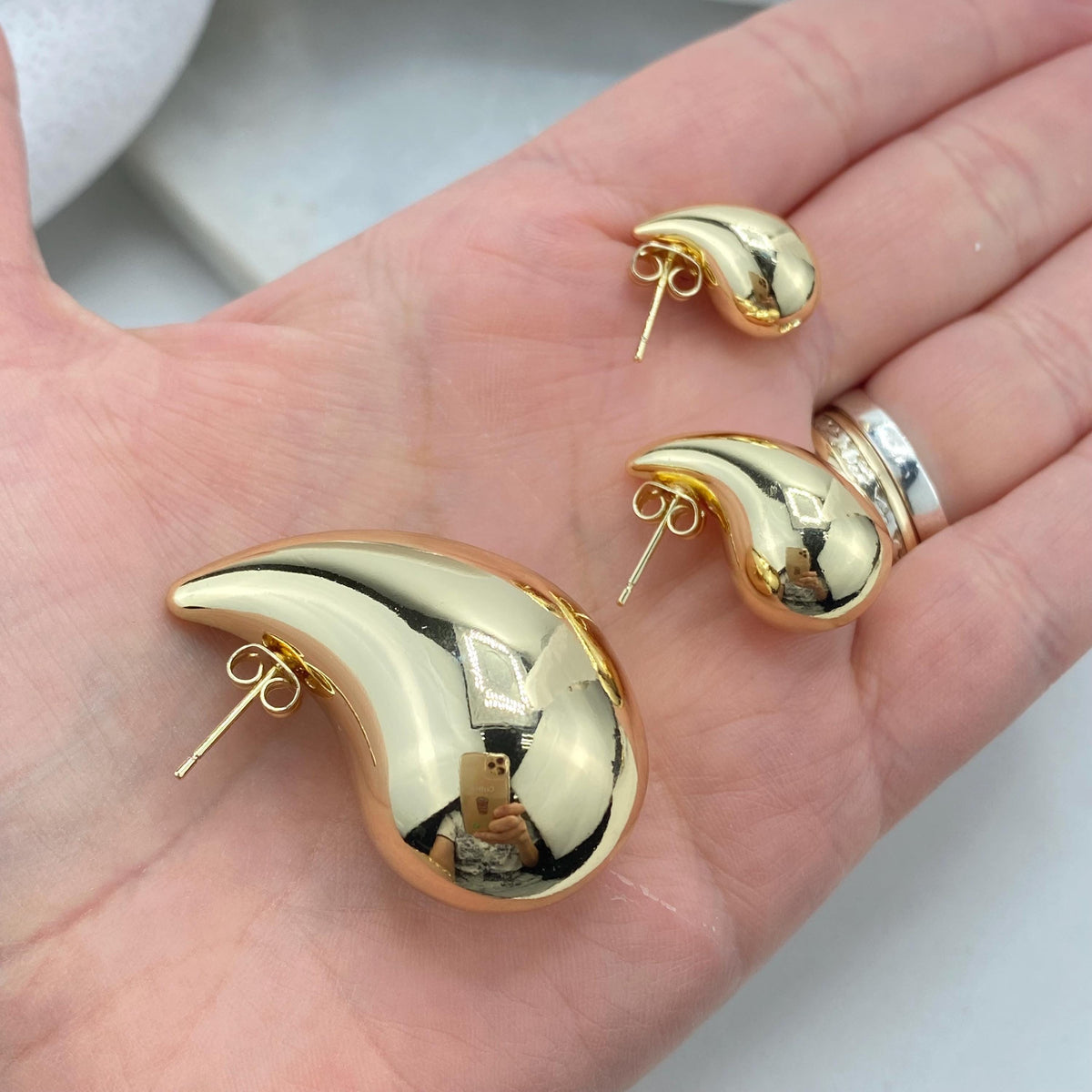 18k Gold Filled Gold Dome Earrings, Chunky Vintage Drop Shape Earrings, Teardrop Puffed Earrings, Wholesale Jewelry