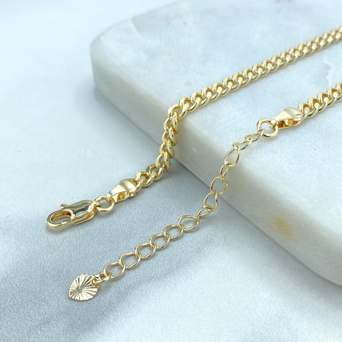 18k Gold Filled 4mm Flat & Polished Curb Link Chain or Bracelet or Anklet, Cuban Link Chain in various lengths, Wholesale Jewelry