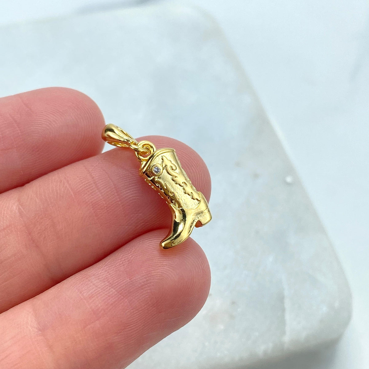18k Gold Filled Cowboy Boot Charm with Detailed Embossing, 3D Cowboy Boot Pendant, Symbolizing Adventure and Freedom, Wholesale Jewelry