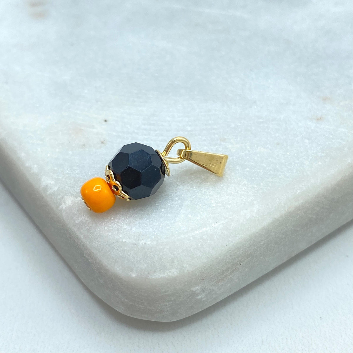 8k Gold Filled Azabache Charm, with Orange Bead, Protection against the Evil Eye Charm, Azabache Pendant, Wholesale Jewelry