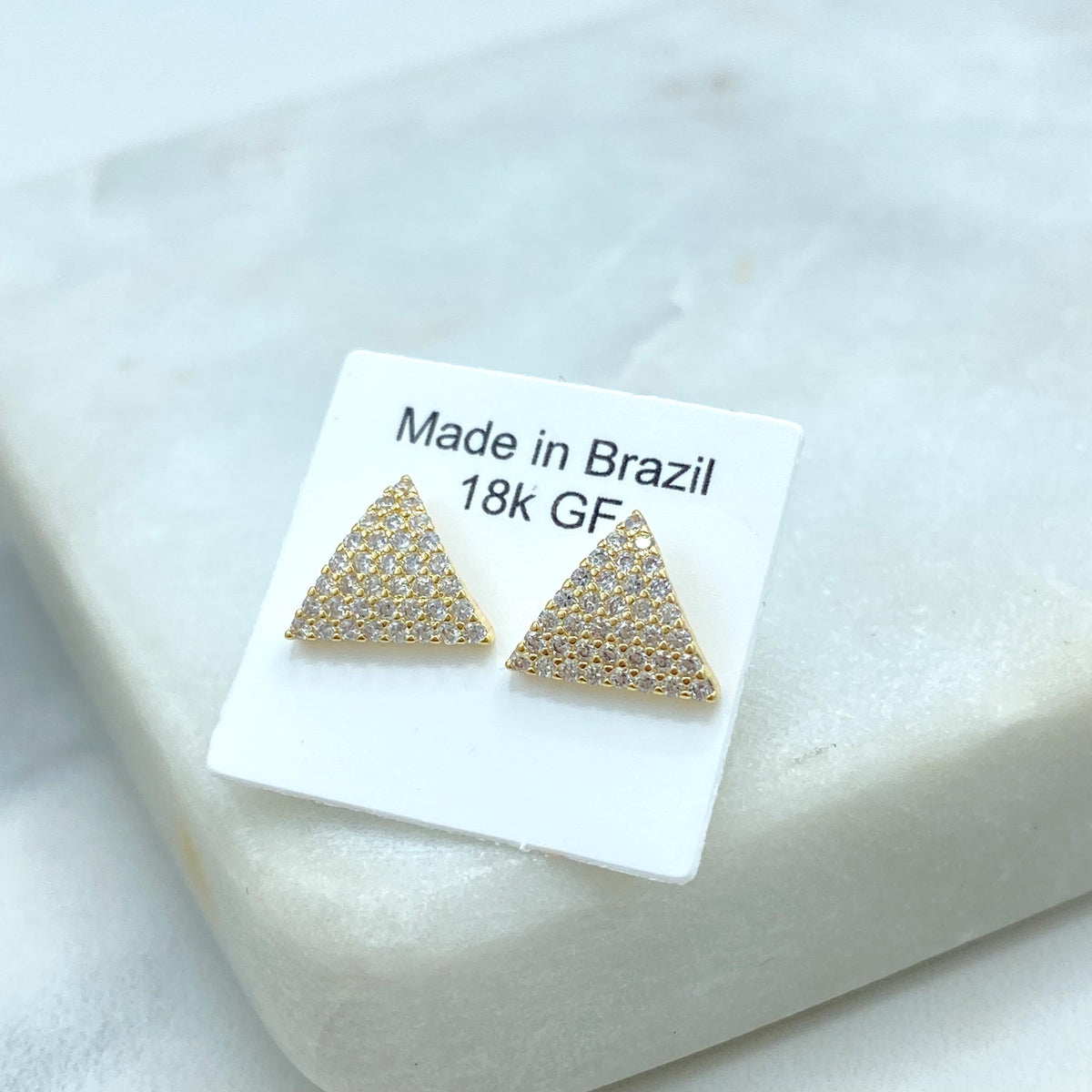 18k Gold Filled Triangle Stud Earrings, Micro Pave CZ Triangle Earrings, Minimalist Geometric Earrings with Micro CZ, Wholesale Jewelry