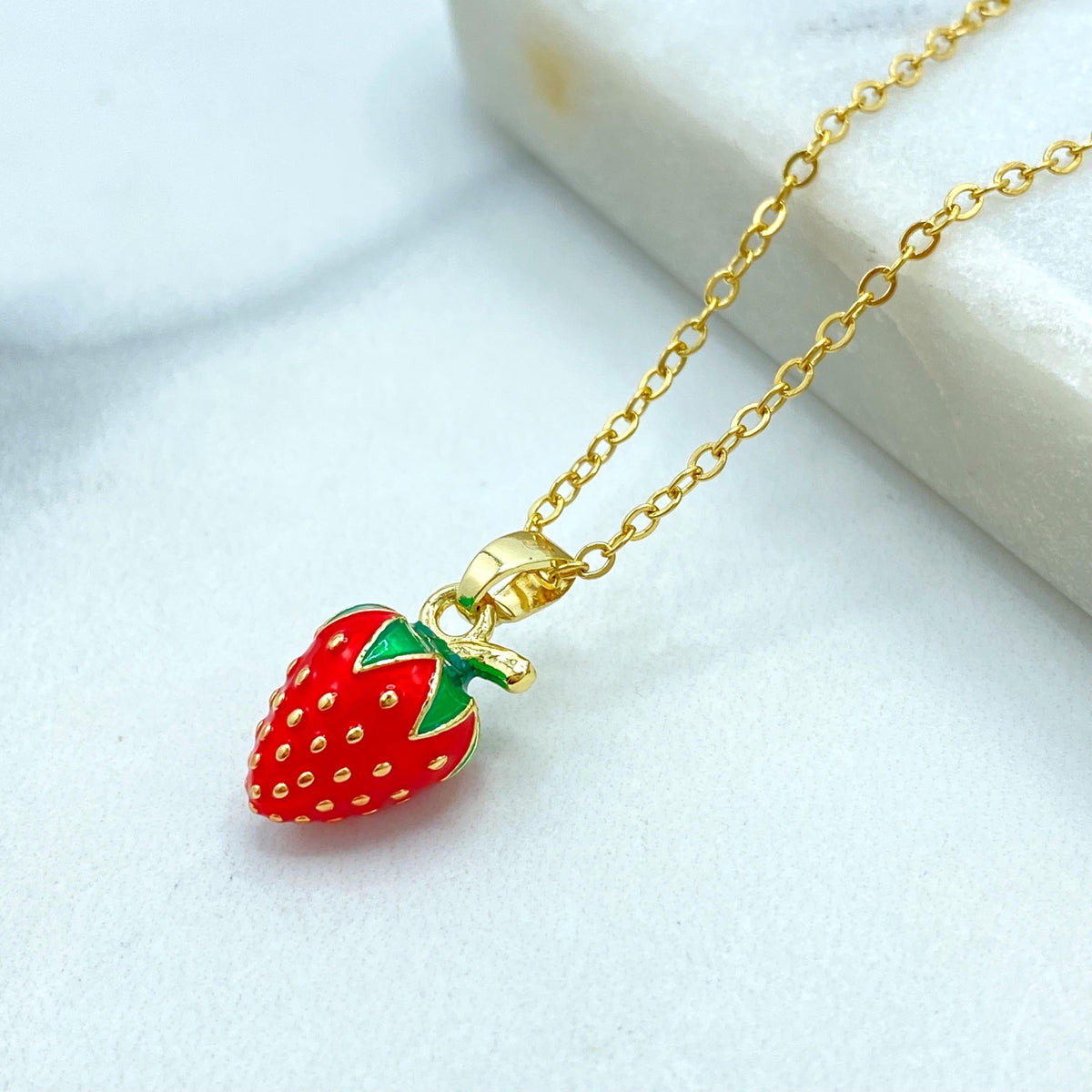 Stainless Steel Strawberry Pendant Necklace, Cute Enamel Fruit Jewelry, Summer Gift Necklace, Enamel Strawberry Necklace, Wholesale Jewelry
