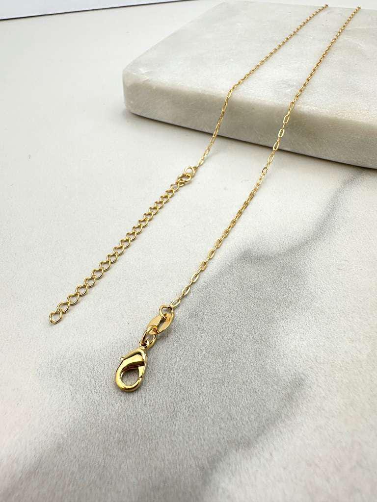 18k Gold Filled Paperclip Chain with CZ Heart Padlock + Key Charm Necklace, with Extender, Symbol of Love & Protection, Wholesale Jewelry