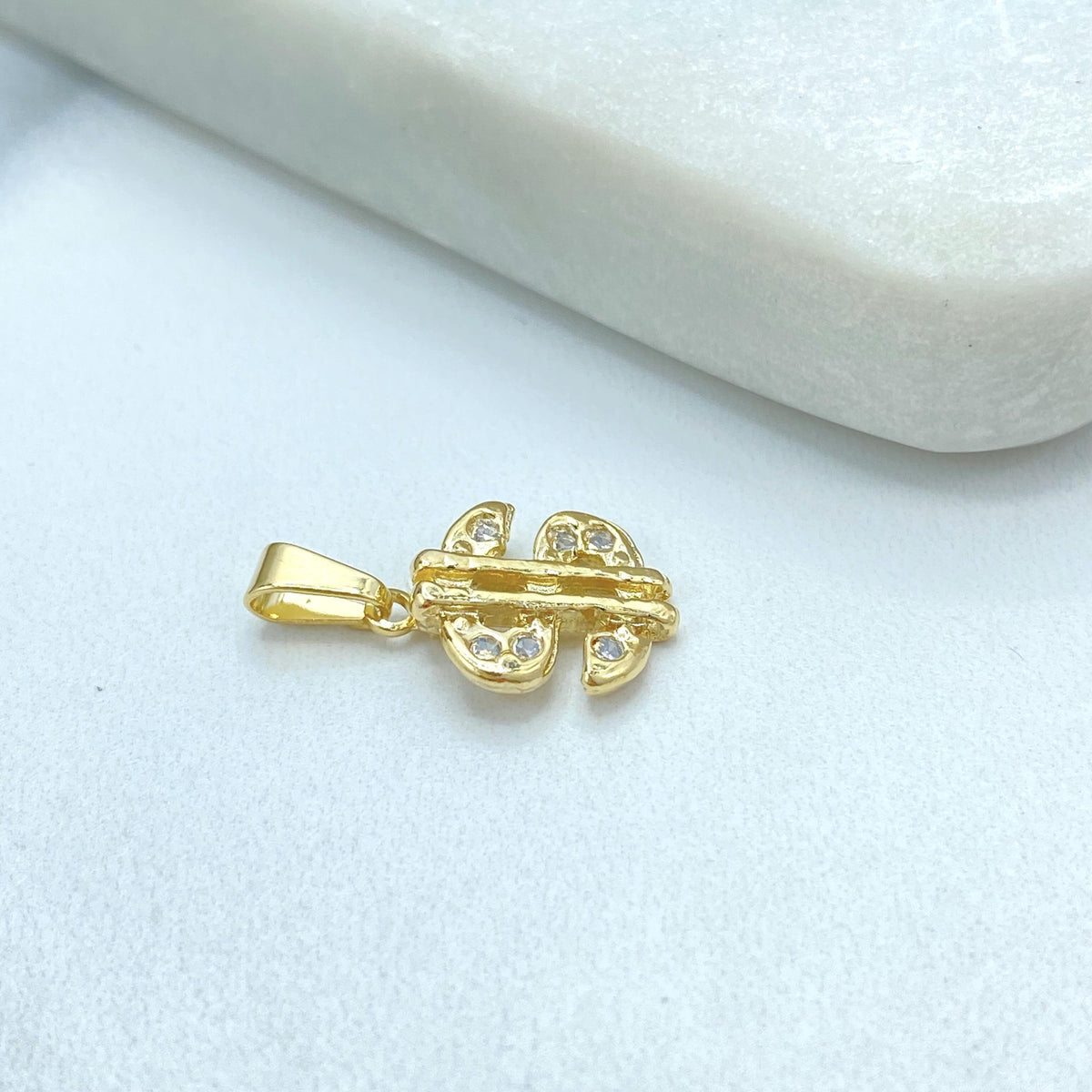 18K Gold Filled CZ Dollar Sign Pendant, Money Symbol Charm