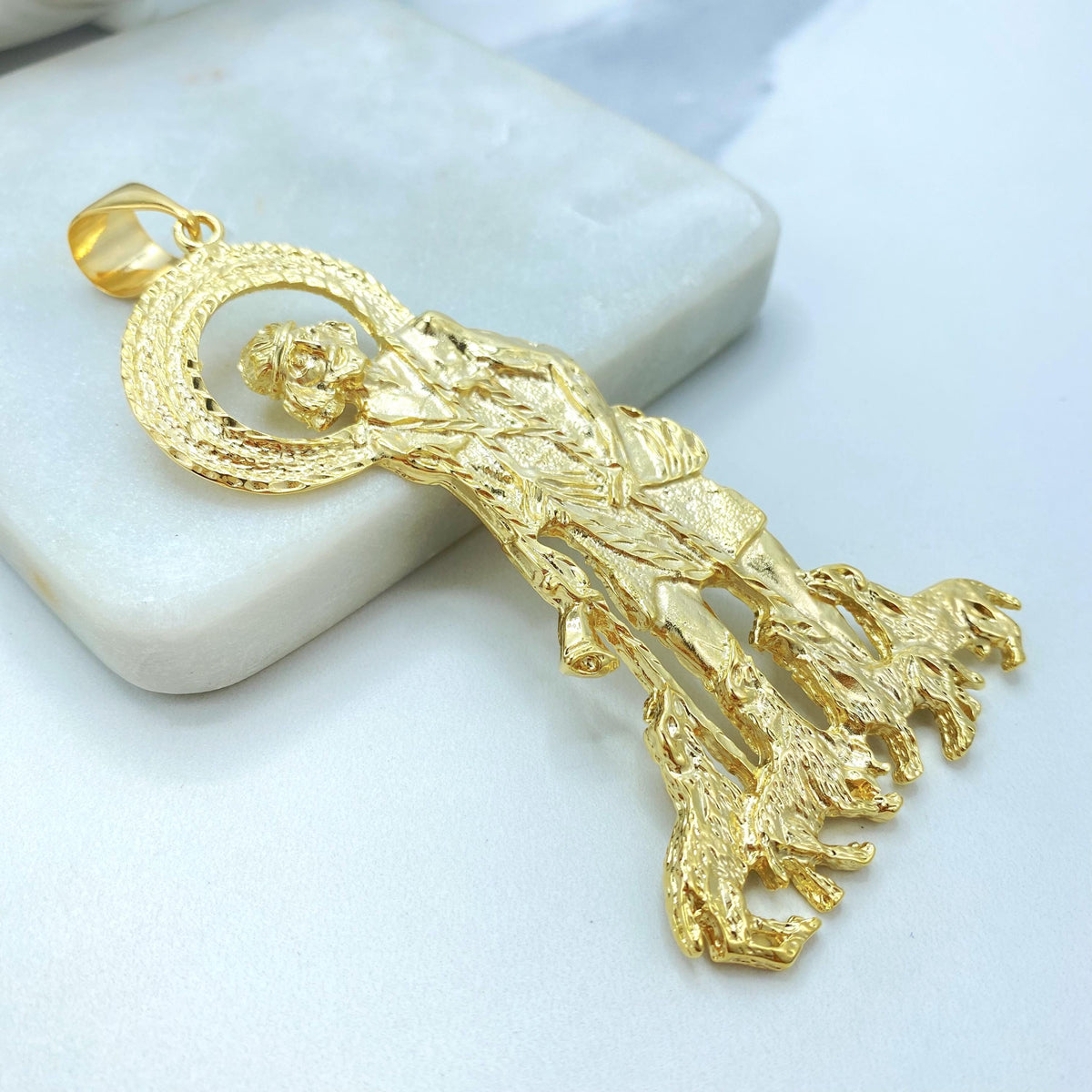 18K Gold Filled San Lazaro Pendant, Large Halo Charm