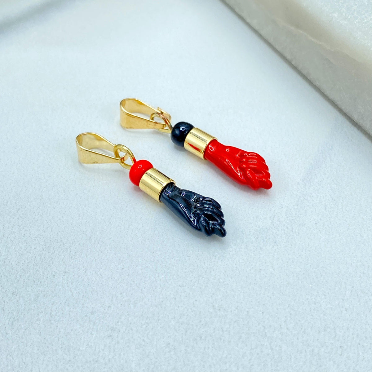 18K Gold Filled Figa Hand Charm, Enamel Pendant, Choose Color, Lucky Amulet
