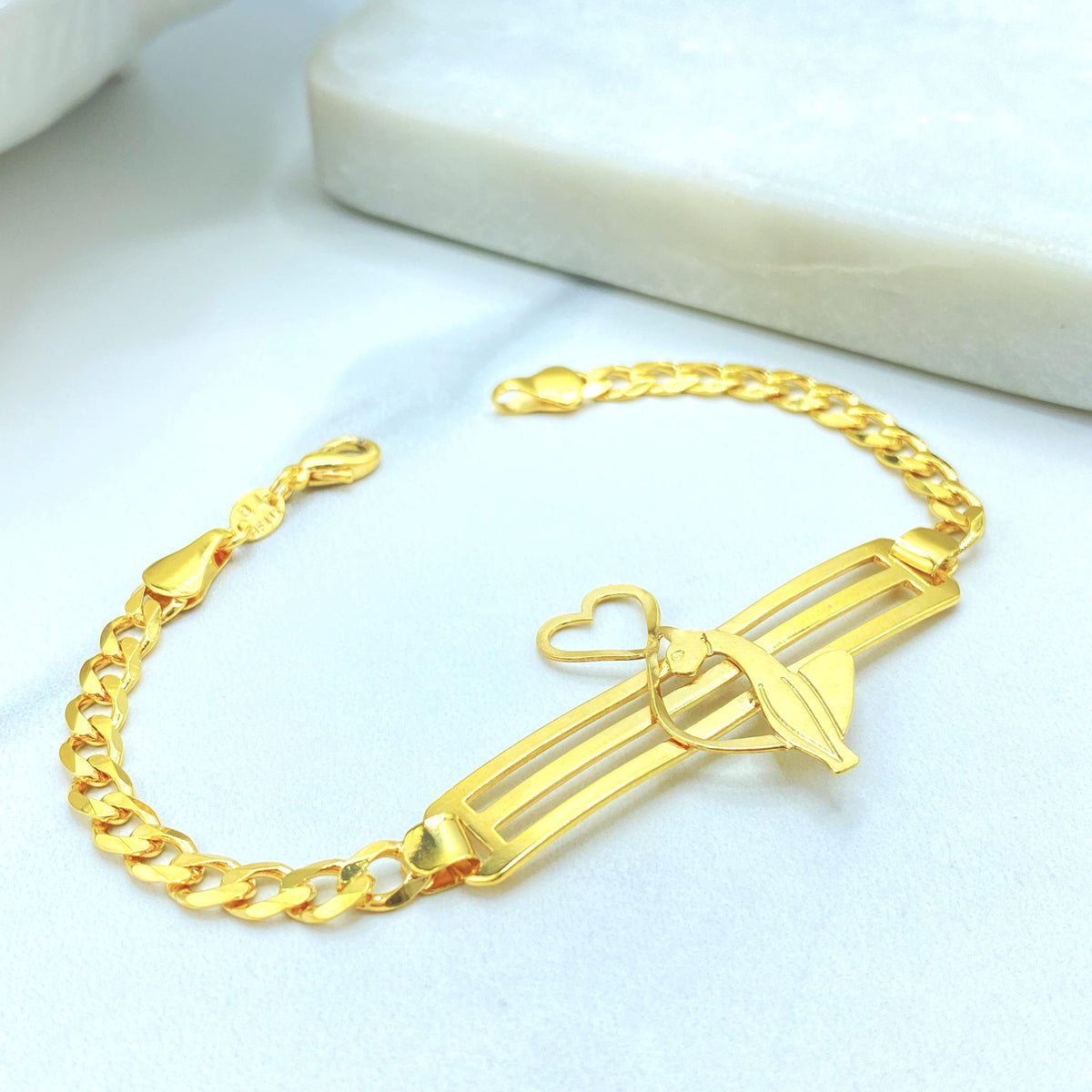 18K Gold Filled Baby Phat Nameplate Bracelet, Kitty Silhouette Statement Bracelet