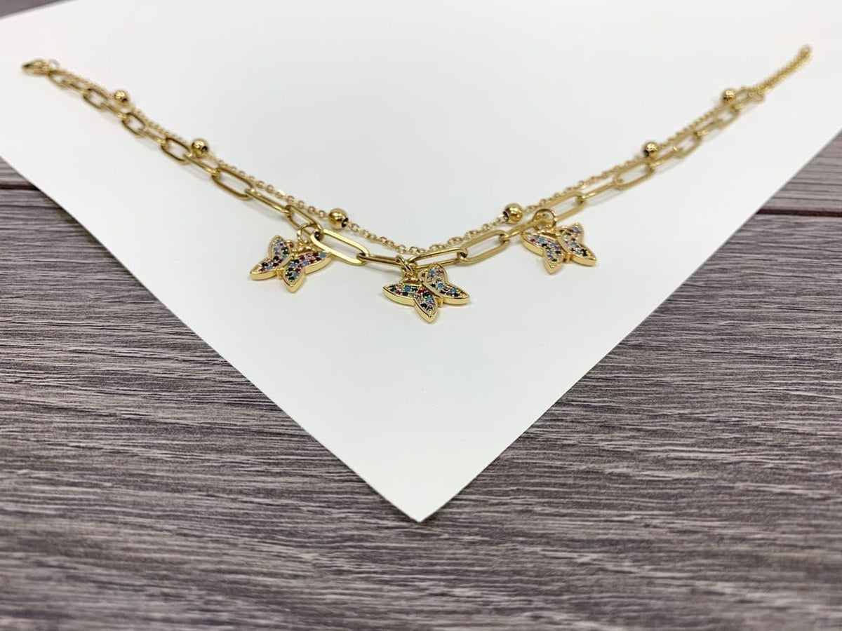 18k Gold Filled 4mm PaperClip Chain, 1mm Rolo Chain BeadsCZ Cubic Zirconia Colorful Butterfly Wholesales Jewelry Supplies