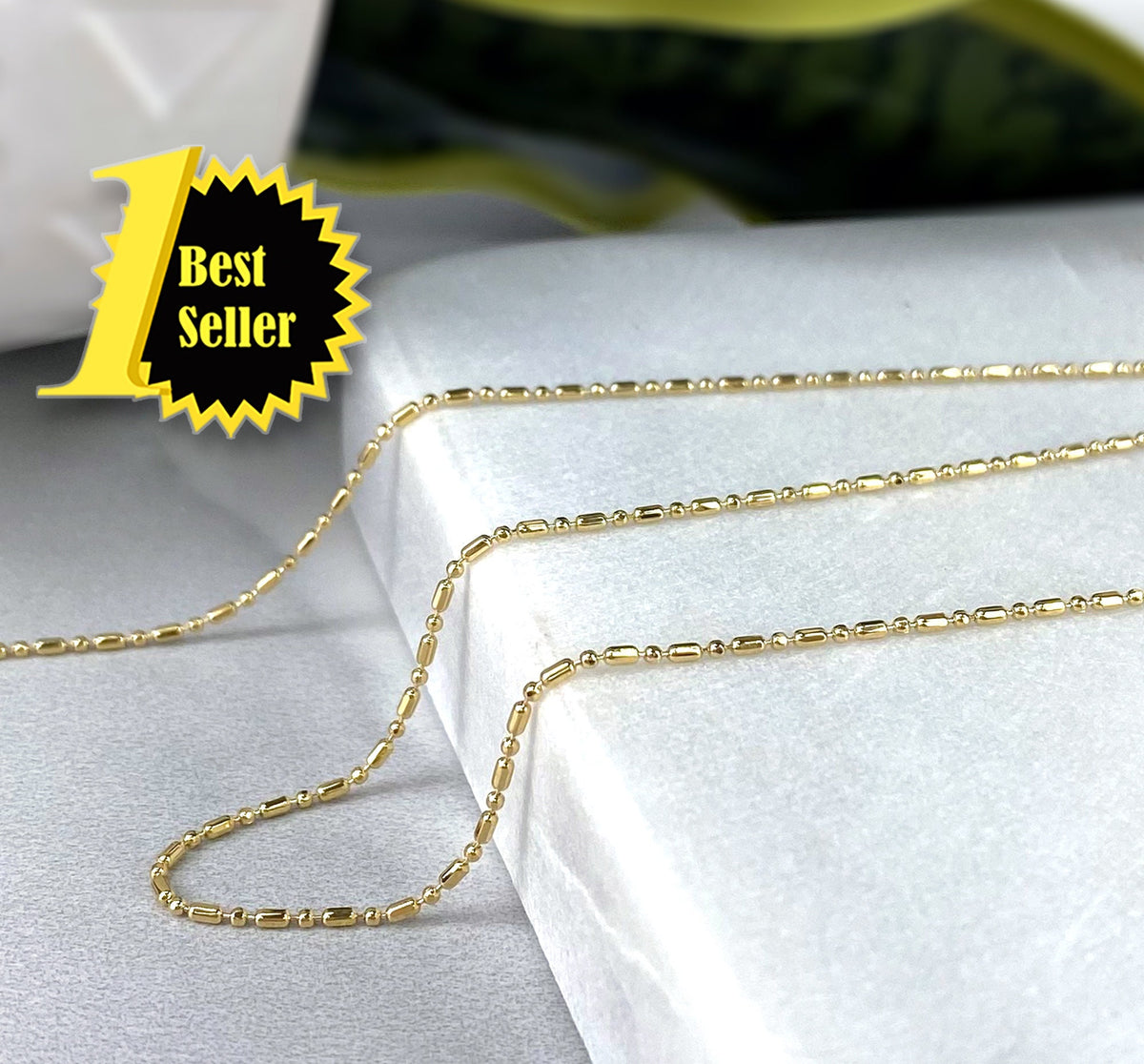 18k Gold Filled 1mm Extra Thin Dash Dot Chain, Bar Ball Chain Wholesale Jewelry Making Supplies Dainty Chain Necklace
