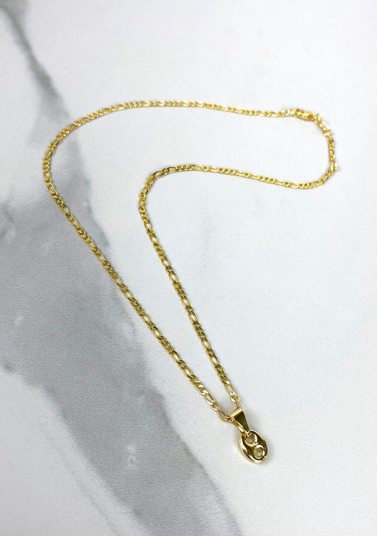 18k Gold Filled Figaro Chain with Small Chunky Link Mariner Pendant & Stud Earrings Set Wholesale Jewelry Supplies