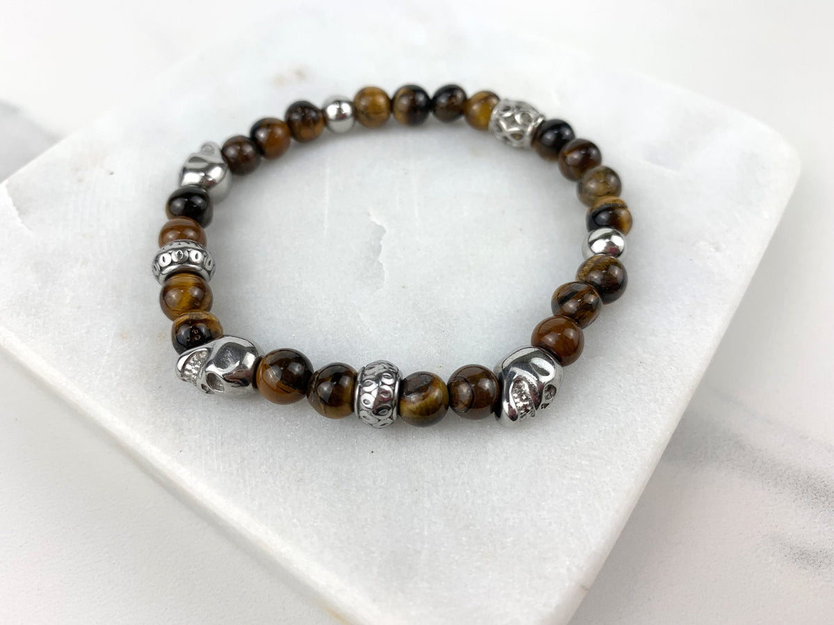 Brown with Silver Filled Caravel Elastic Bracelet Wholesale Jewelry Supplies