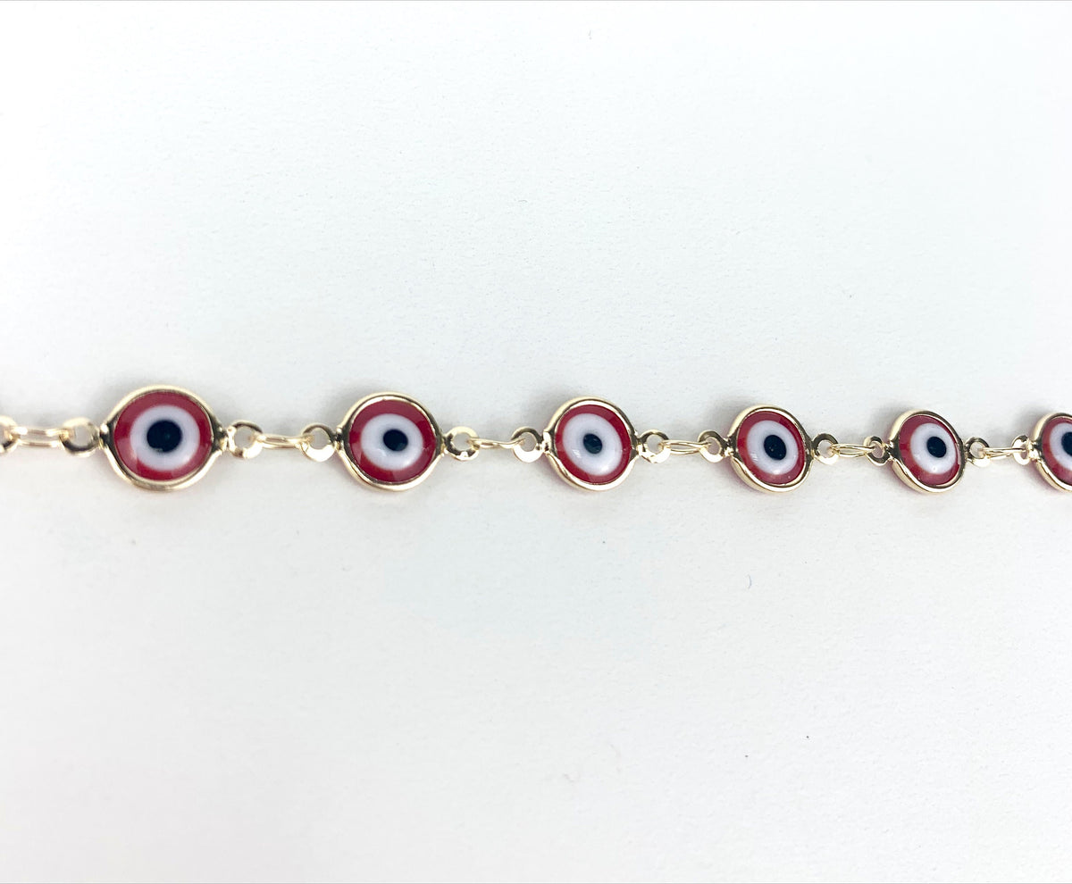 18k Gold Filled Fancy Big Greek Red Eyes Anklet Wholesale Jewelry Supplies