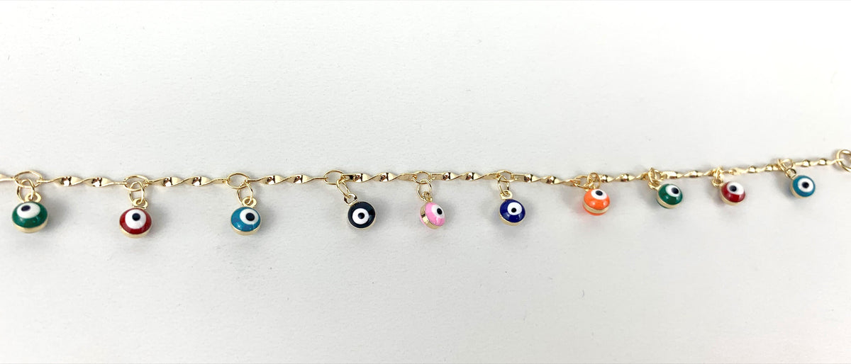 18k Gold Filled Colorful Evil Eye Charm Bracelet Multicolor Greek Eye Charms Wholesale Jewelry Making Supplies