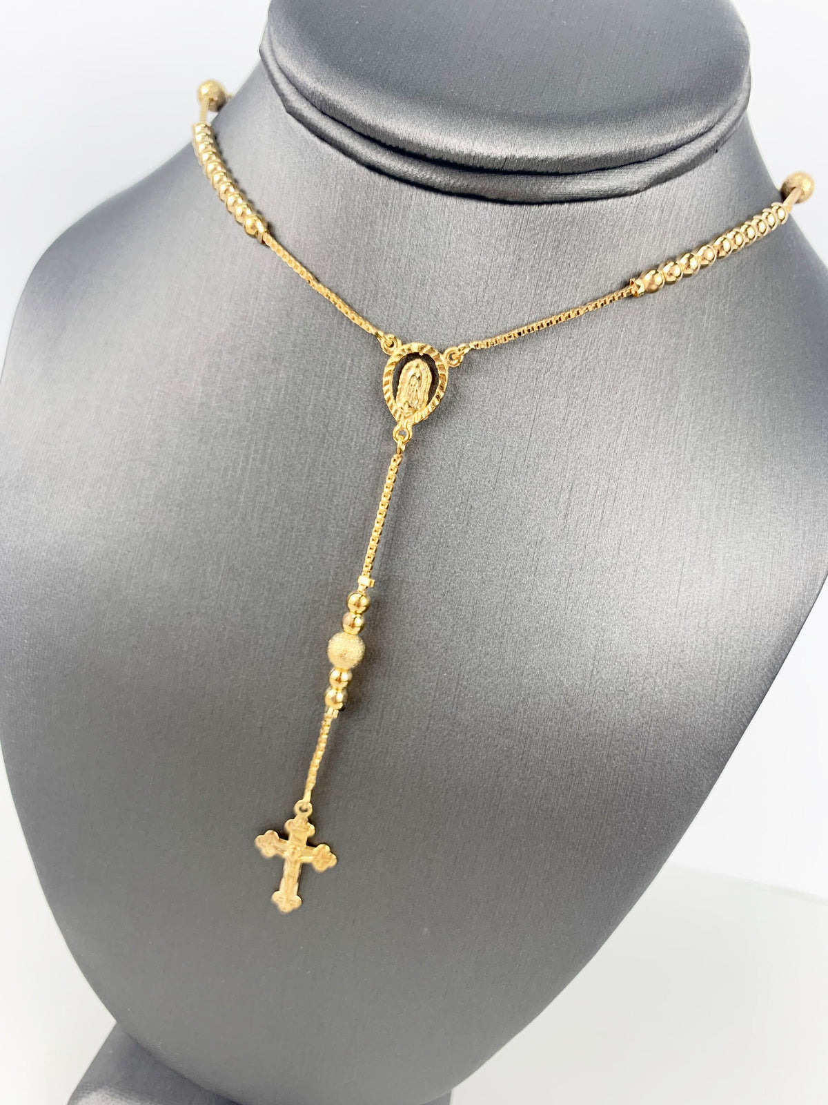 18k Gold Filled Fancy All Gold and Balls 18 inches Guadalupe Virgin Rosary Wholesale Jewelry Supplies