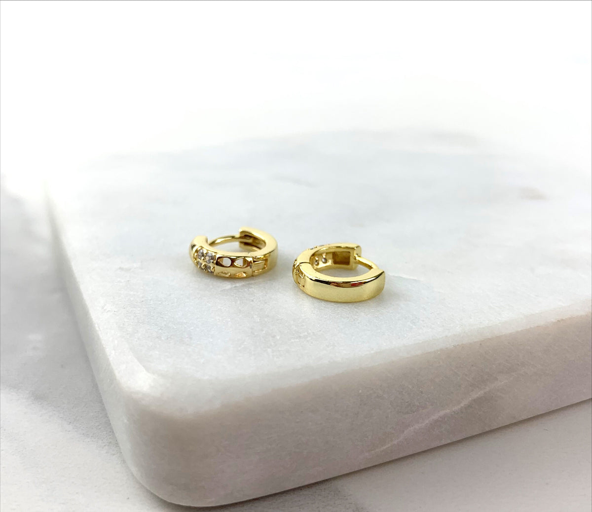 18k Gold Filled Four Cutout Teardrop with CZ Cubic Zirconia Small Huggie Hoops Earrings, Wholesale Jewelry Making Supplies