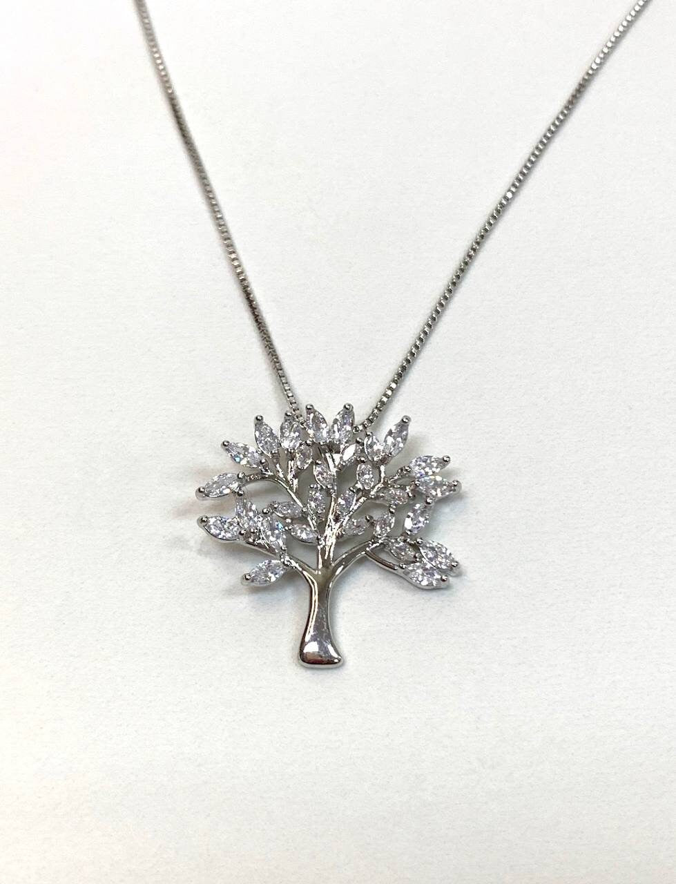 18k Gold Filled or Silver Filled, Box Chain Fancy Tree of Life Pendant, Necklace with Cubic Zirconia, Wholesale Jewelry Making Supplies