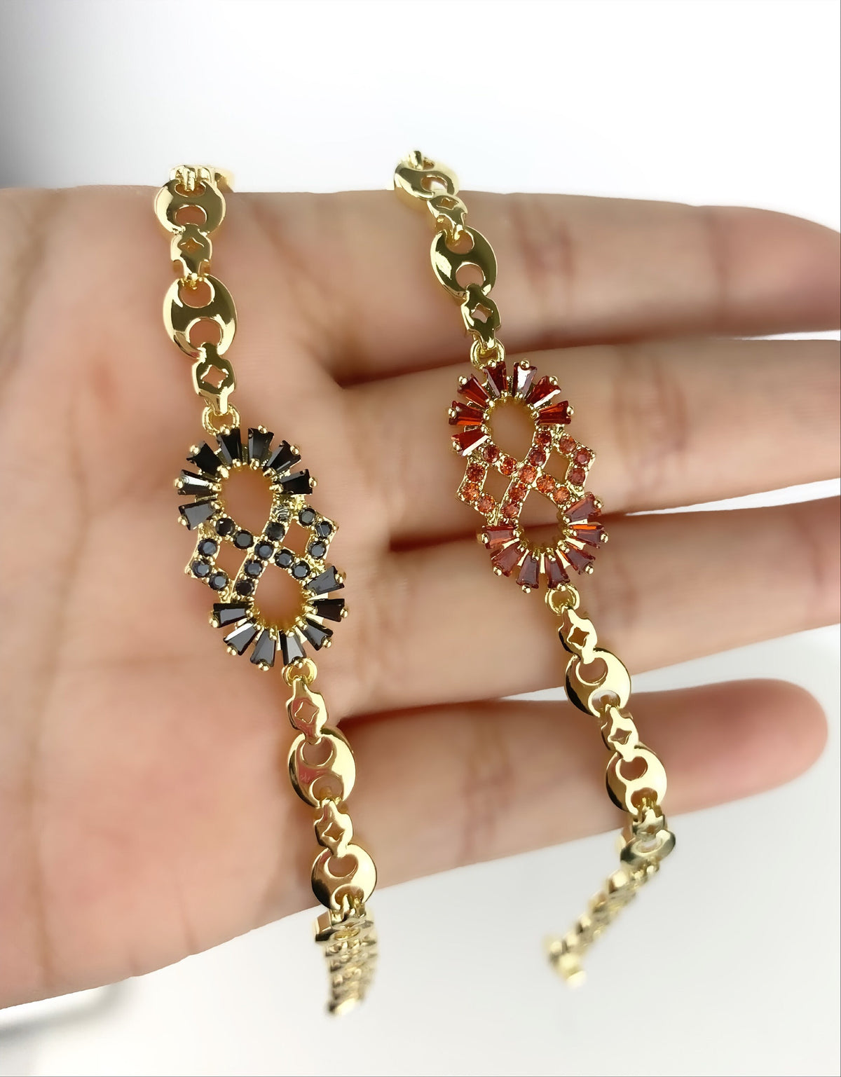 18k Gold Filled Mariner Link Red and Black Infinite Sign With Zirconia Bracelet Wholesale Jewelry Supplies