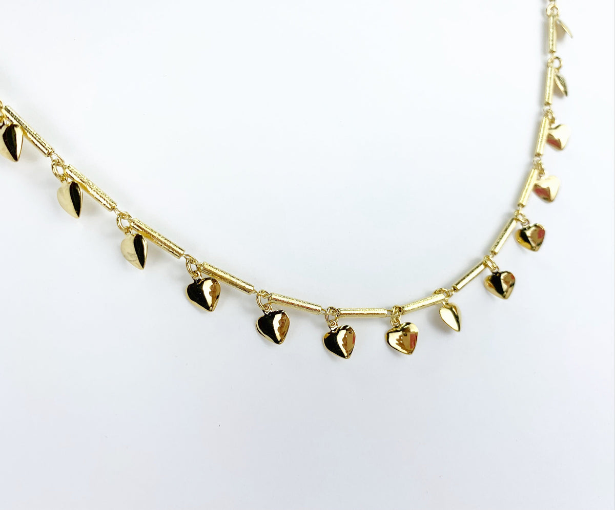 18k Gold Filled Fancy Bracelet and Choker with Tiny Hearts Charms Set Wholesale Jewelry Supplies