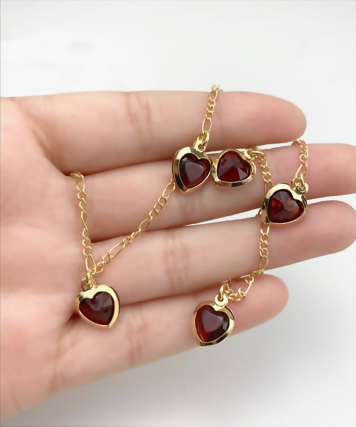 18k Gold Filled 2mm Figaro Chain, Hearts Brown Acrylic Charms Anklet, Wholesale Jewelry Making Supplies