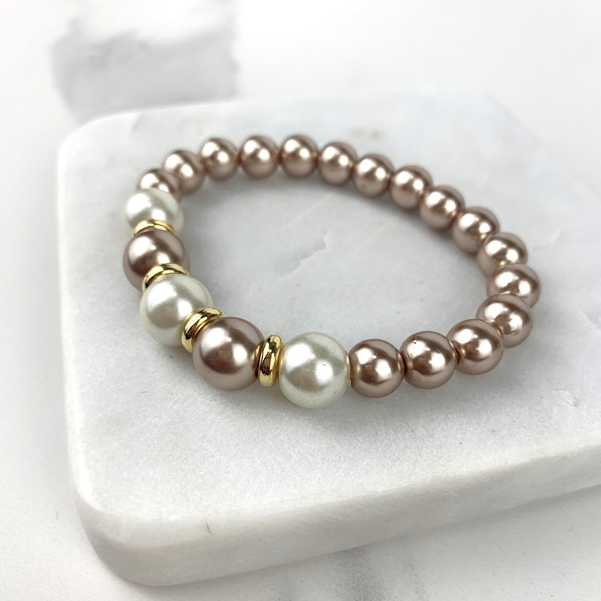 Pink and White Simulated Pearls Bracelet Wholesale Jewelry Supplies