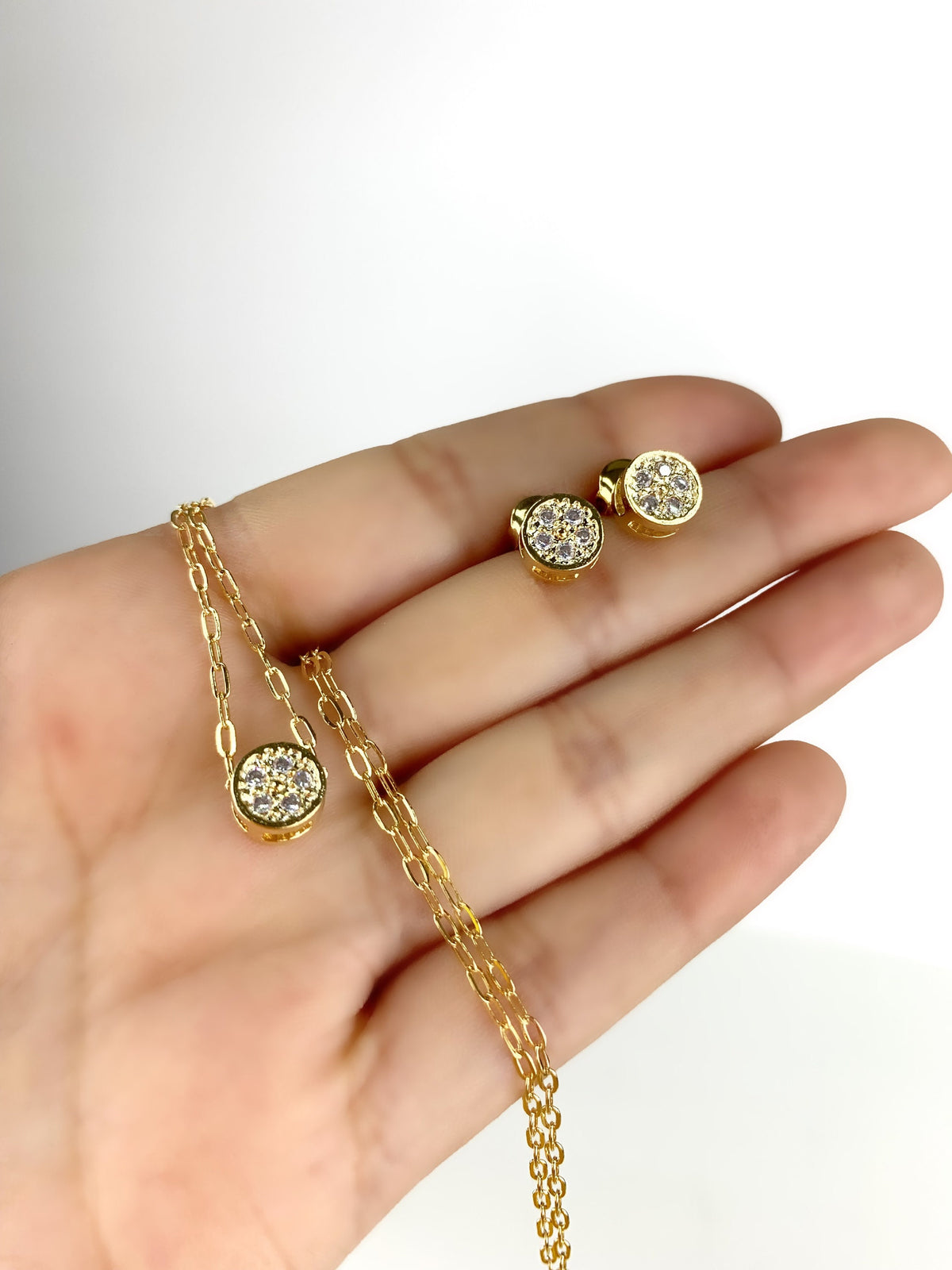 18k Gold Filled Fancy 1mm Cutie circle with CZ Cubic Zirconia Necklace and Earrings Wholesale Jewelry Supplies