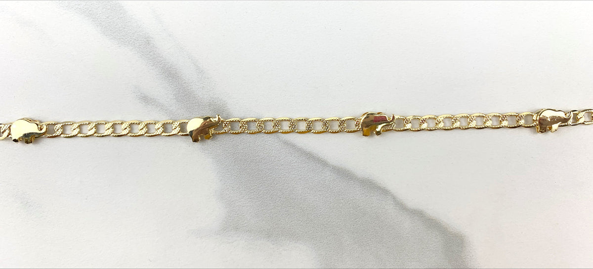 18k Gold Filled 5mm Curb Link Chain with Linked Elephants Anklet, Protection & Lucky, Wholesale Jewelry Making Supplies