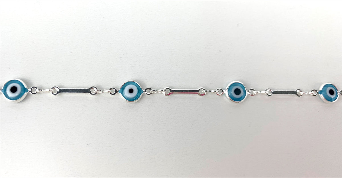18k Silver Filled with Blue Greek Eyes with extender Small Bracelet Wholesale Jewelry