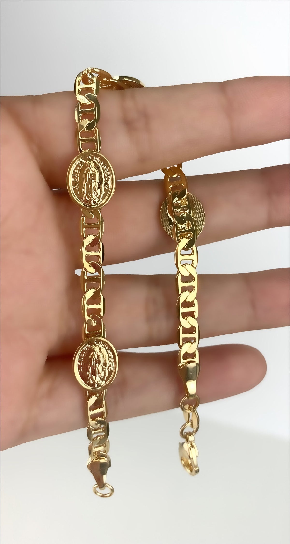 18k Gold Filled Maritime Link Heart, Virgen de Guadalupe or Hearts or Elephant Bracelet Wholesale Jewelry Making Supplies