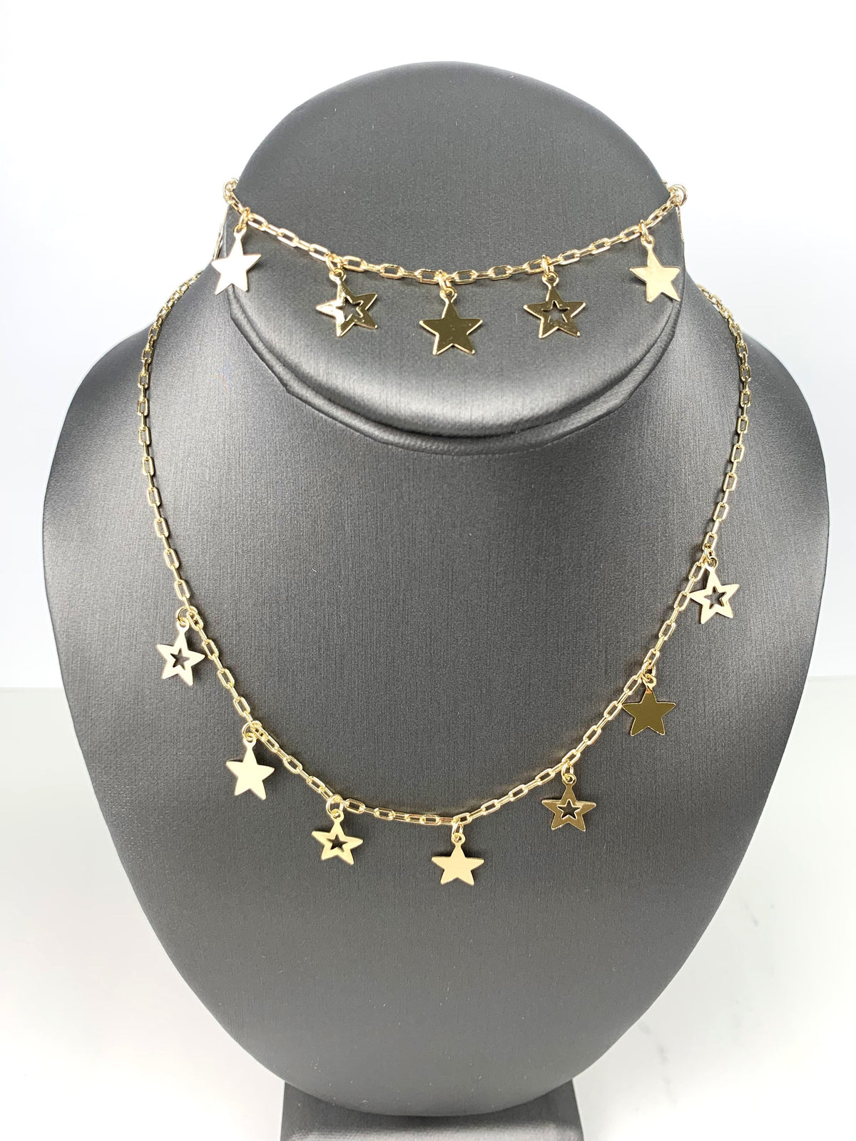 18k Gold Filled 2mm Paperclip Chain with Stars Charms Necklace or Bracelet, Jewelry Set, Wholesale Jewelry Making Supplies