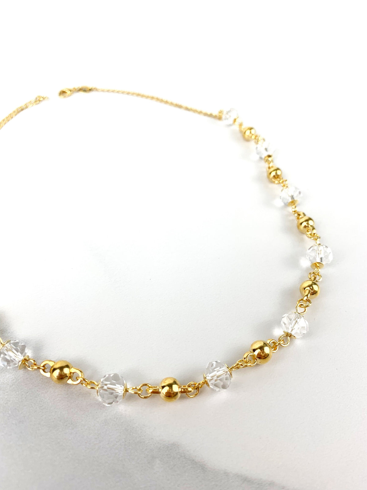 18k Gold Filled Curb Link Chain with Clear Beads and Gold Balls Linked Necklace For Wholesale and Jewelry Supplies
