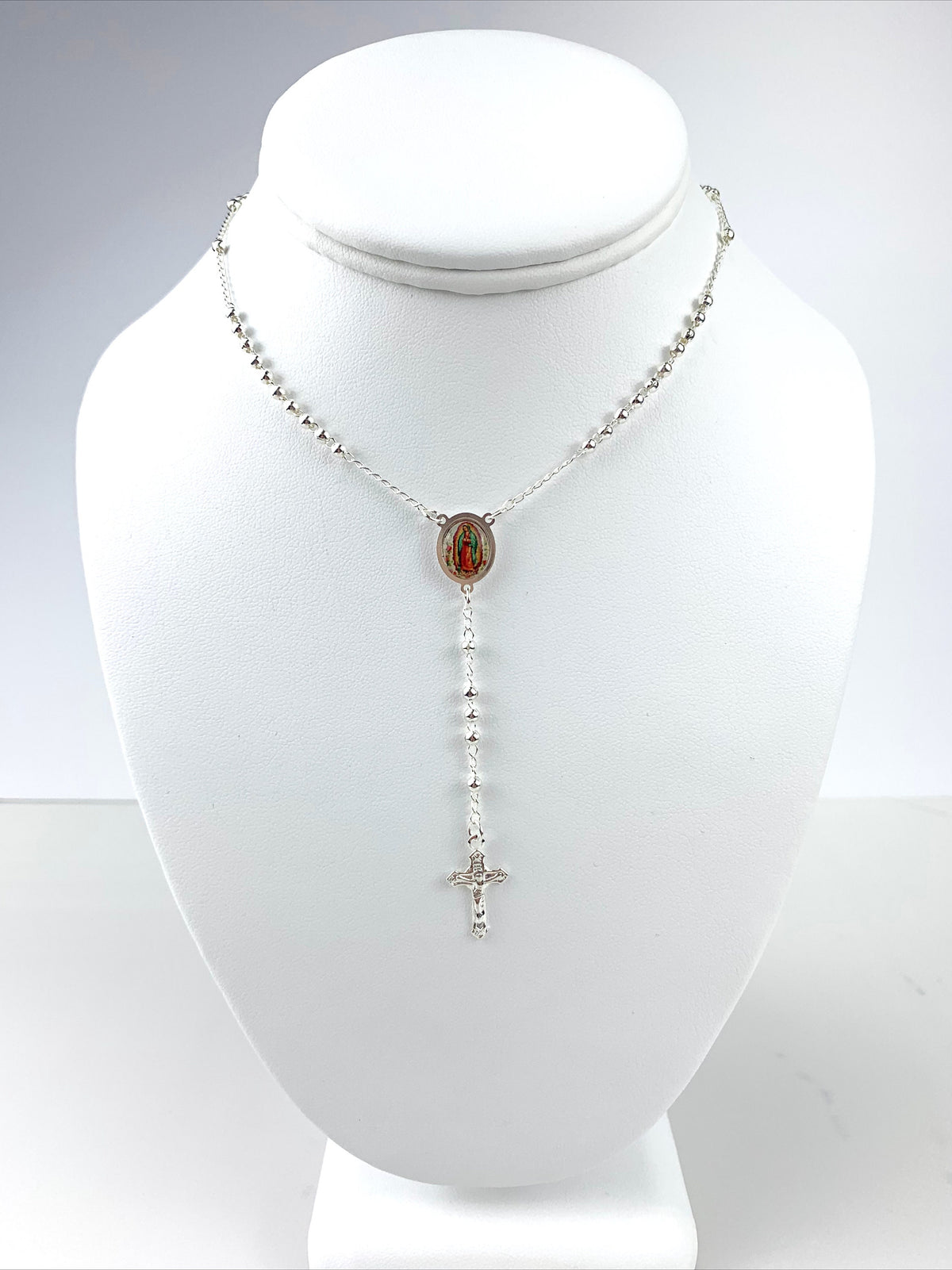 Silver Filled Beaded Chain Our Lady of Guadalupe Rosary Necklace, Religious Jewelry, Wholesale Jewelry Making Supplies