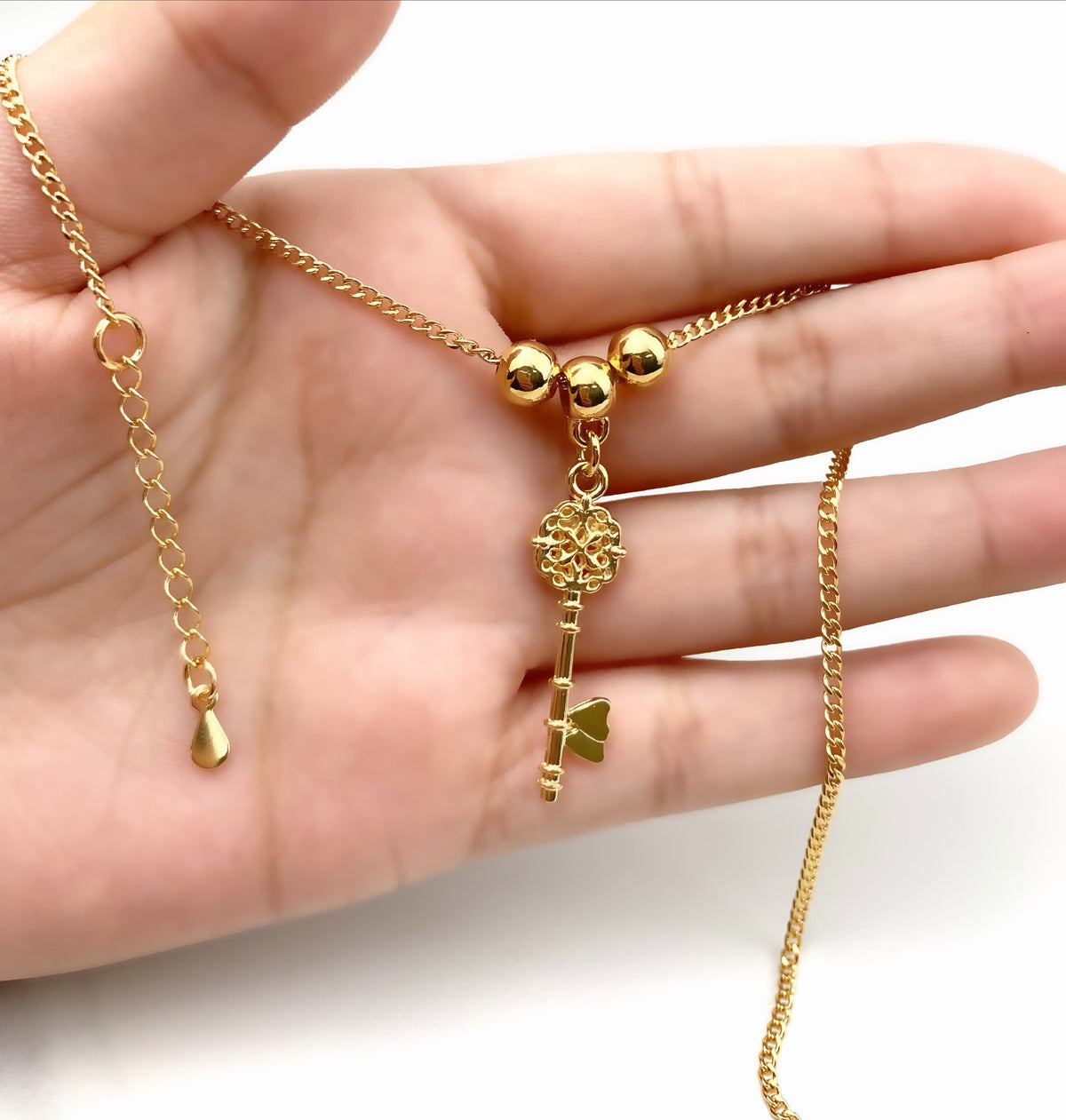 18k Gold Filled 2mm Cuban Link Chain Key and Balls Charms Anklet Wholesale Jewelry Supplies