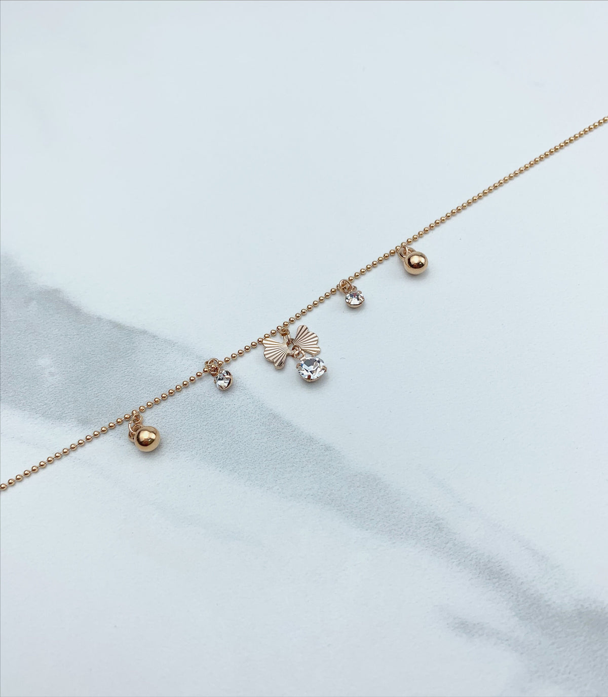 18k Rose Gold Filled Balls Chains Dainty Ribbon with Micro Cubic Zirconia Anklet For Wholesale And Jewelry Supplies