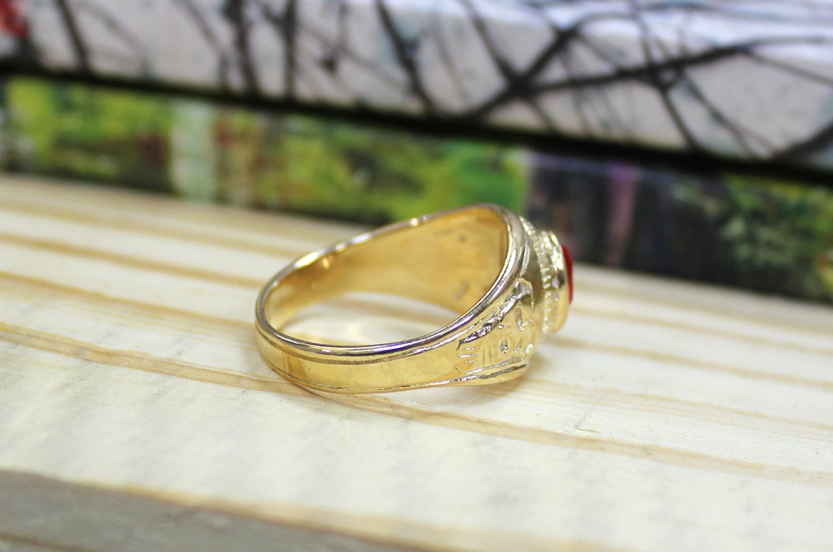 18k Gold Filled Crystal Stone Center Men's Ring, Solitaire University College Ring Wholesale Jewelry Supplies