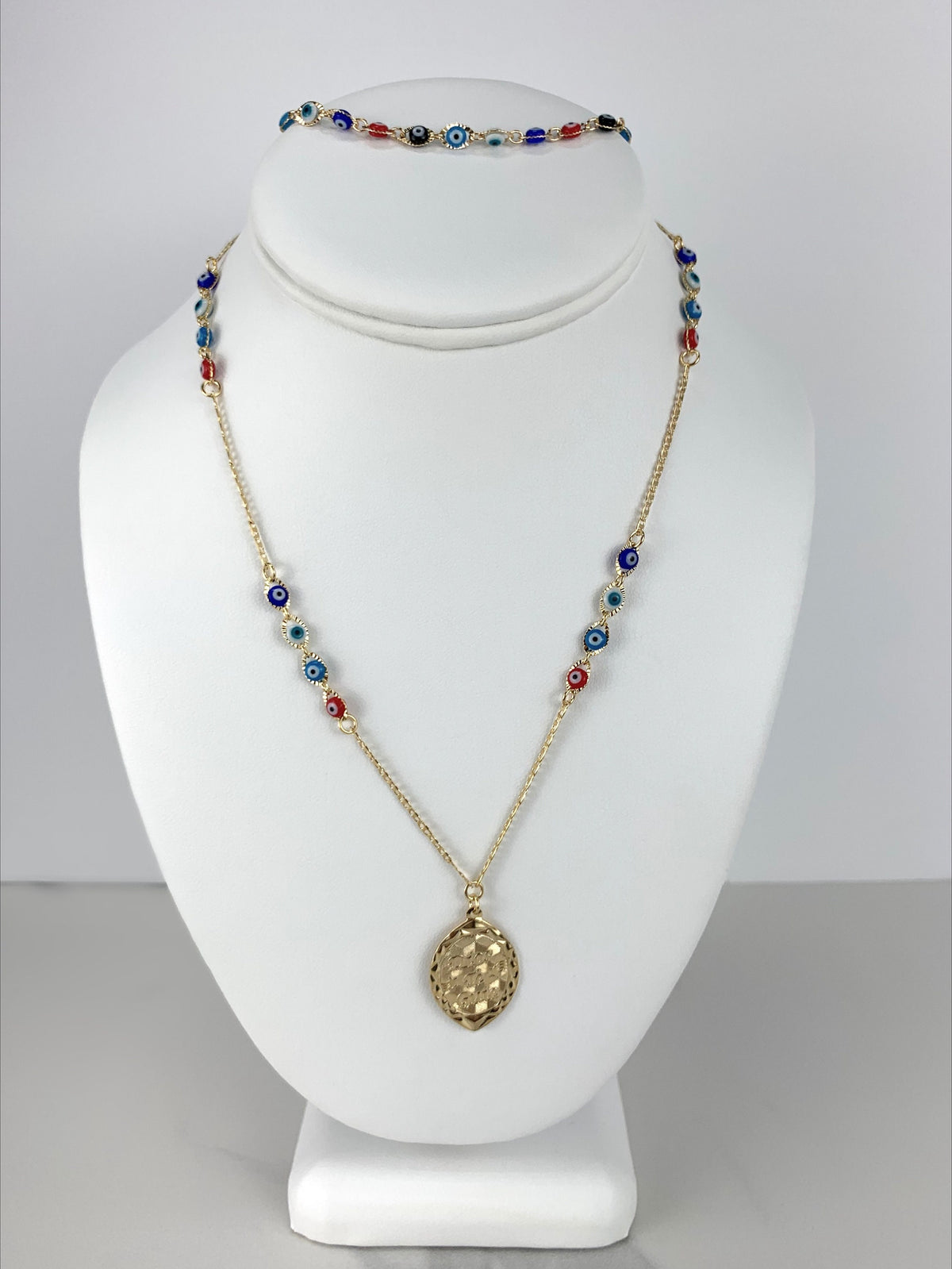 18k Gold Filled Fancy Greek Eyes, Mariner Link Chain Dios Te Guie Necklace For Wholesale and Jewelry Supplies