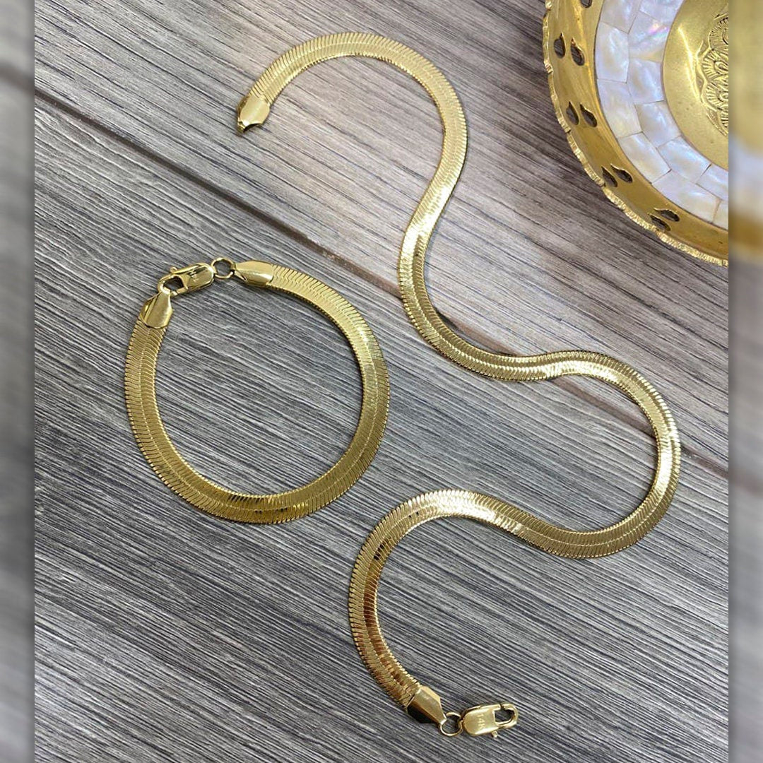 14k Gold Filled Snake Herringbone Chain 6mm, 8mm, 10mm Necklaces for Wholesale Jewelry Making Supplies